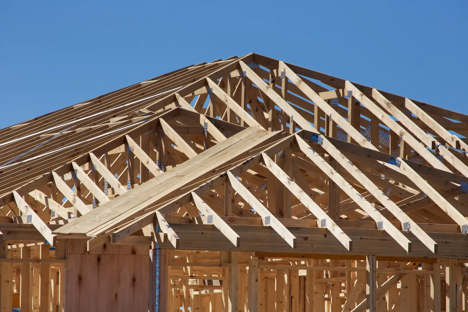 Roof trusses on a house under construction